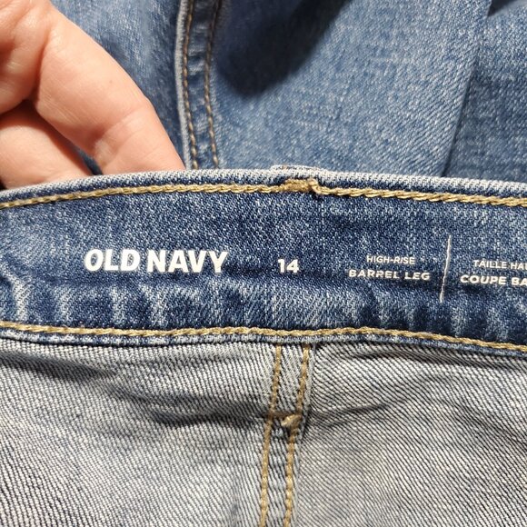 OLD NAVY High-Rise Baggy Barrel Jeans 25" Ankle Loose Fit Balloon Blue Womens 14 - Picture 10 of 15